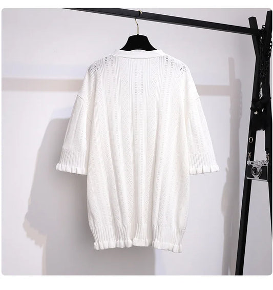 Fudus | 4-9xl Mode Designer Knopf Strickbluse T-shirts