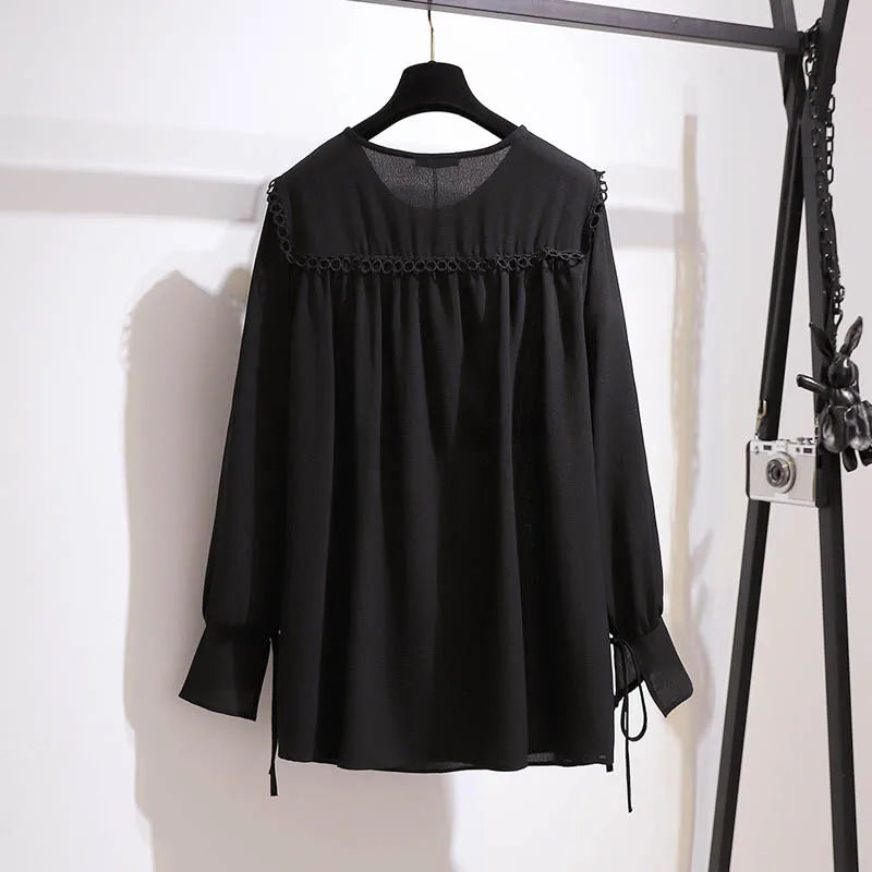 Fudus | 5-9xl Bluse Mode Designer Chiffon Langarm Oberteile