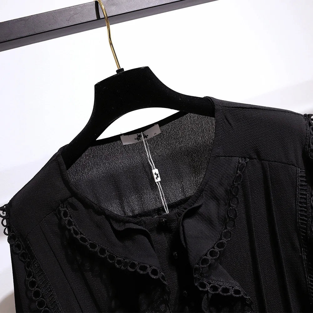 Fudus | 5-9xl Bluse Mode Designer Chiffon Langarm Oberteile