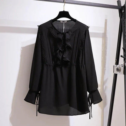 Fudus | 5-9xl Bluse Mode Designer Chiffon Langarm Oberteile