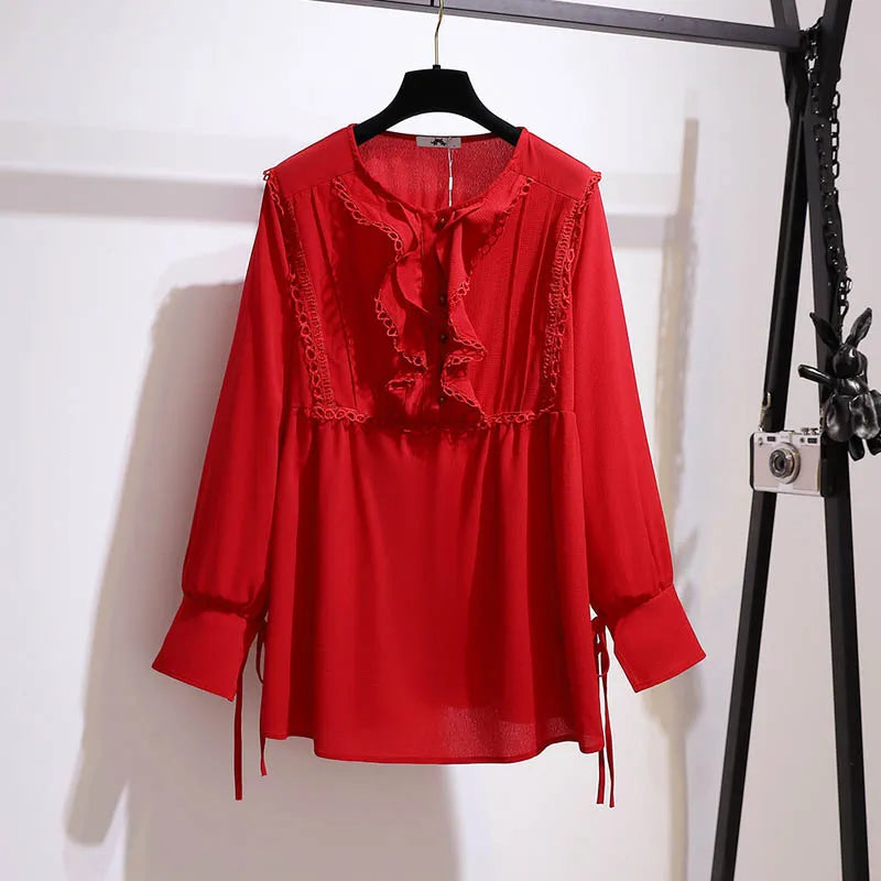 Fudus | 5-9xl Bluse Mode Designer Chiffon Langarm Oberteile
