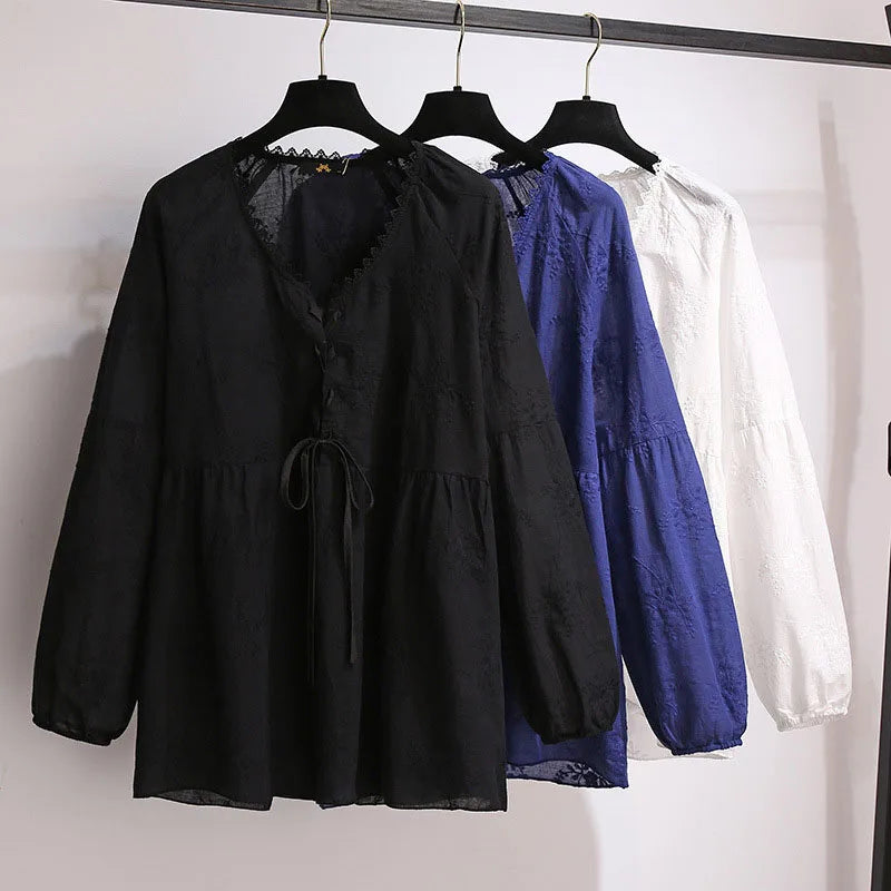 Fudus | 5-9xl Mode Designer Blumen Gestickte Bluse Langarmoberteile