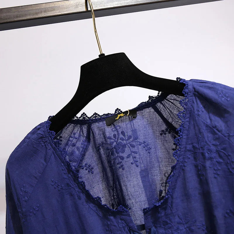 Fudus | 5-9xl Mode Designer Blumen Gestickte Bluse Langarmoberteile