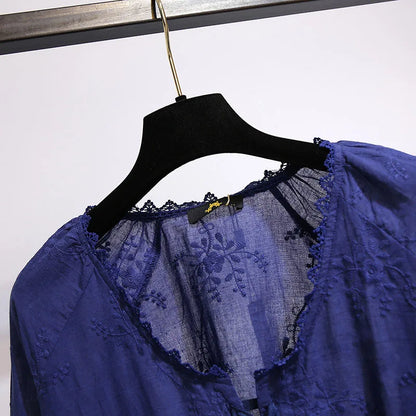 Fudus | 5-9xl Mode Designer Blumen Gestickte Bluse Langarmoberteile