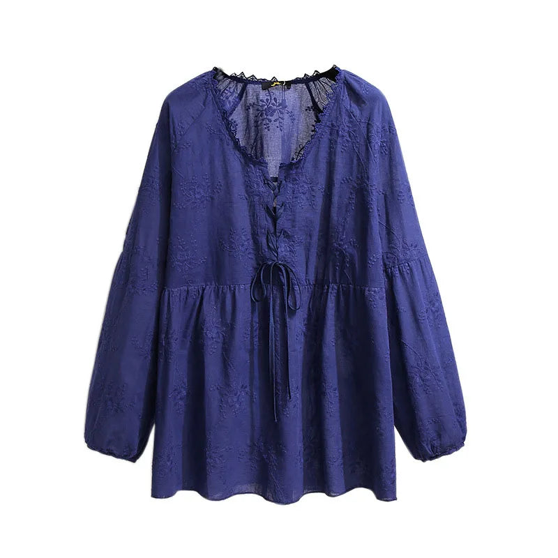 Fudus | 5-9xl Mode Designer Blumen Gestickte Bluse Langarmoberteile