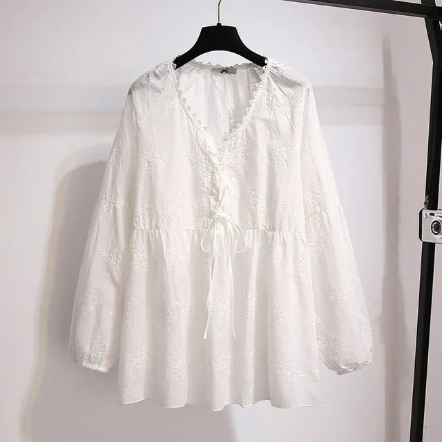 Fudus | 5-9xl Mode Designer Blumen Gestickte Bluse Langarmoberteile