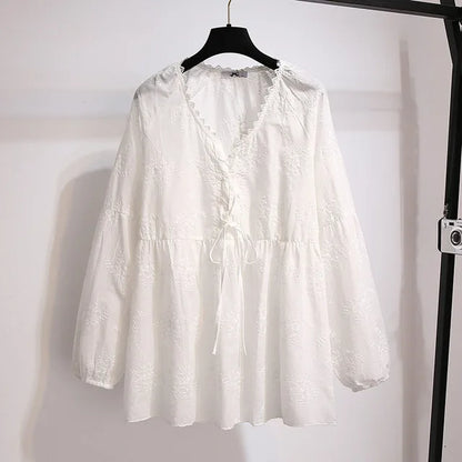 Fudus | 5-9xl Mode Designer Blumen Gestickte Bluse Langarmoberteile