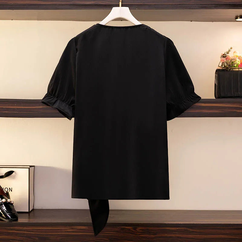 Fudus | 5-9xl Mode Designer Tops Rüschensaum T-shirts