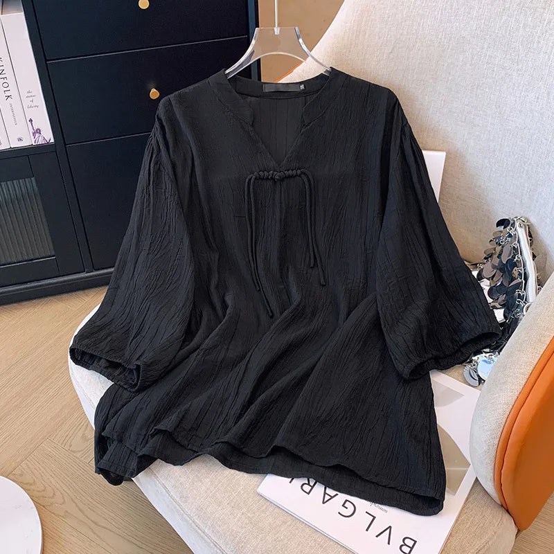 Fudus | 5-9xl V-ausschnitt Mode Designer Bluse Tops