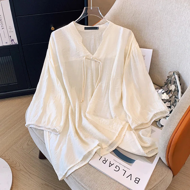 Fudus | 5-9xl V-ausschnitt Mode Designer Bluse Tops