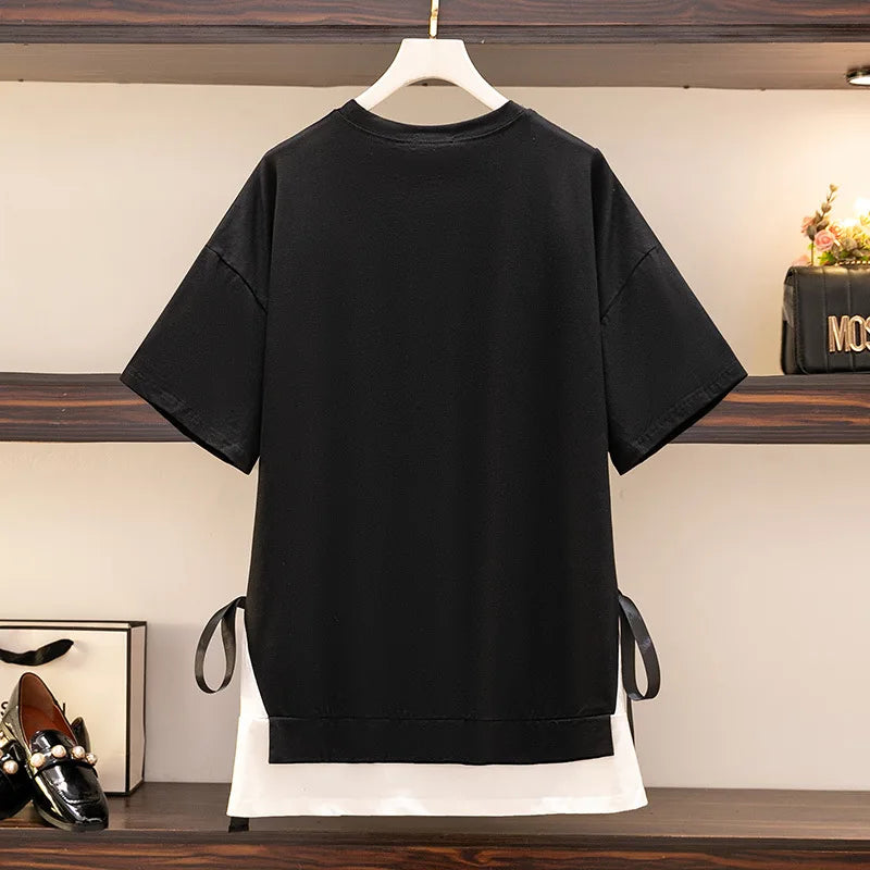 Fudus | 6-10xl Blusen 2-teilige Layered Modedesigner T-shirts