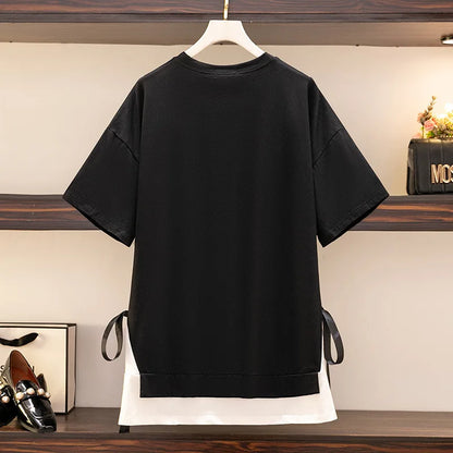 Fudus | 6-10xl Blusen 2-teilige Layered Modedesigner T-shirts
