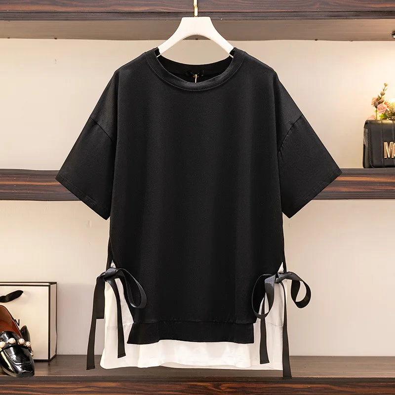 Fudus | 6-10xl Blusen 2-teilige Layered Modedesigner T-shirts