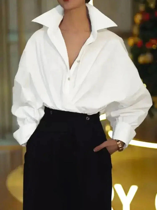 Fudus | Batwing Revers Modedesigner Bluse Langarm Oberteile