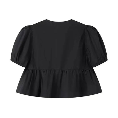 Fudus | Bluse Schleifenbindung Rückseite Mode Designer Puffärmel T-shirts