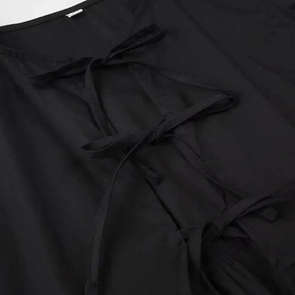 Fudus | Bluse Schleifenbindung Rückseite Mode Designer Puffärmel T-shirts