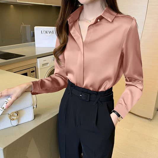 Fudus | Bluse Mode Designer Büro Satin Langarm Oberteile