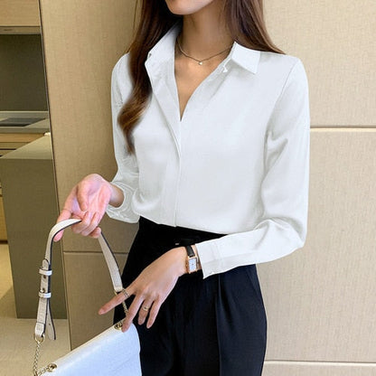 Fudus | Bluse Mode Designer Büro Satin Langarm Oberteile