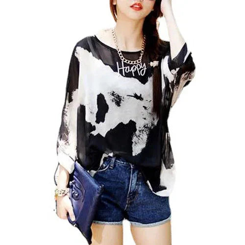 Fudus | Chiffonbluse Modedesigner 4-6xl Bedruckte T-shirts
