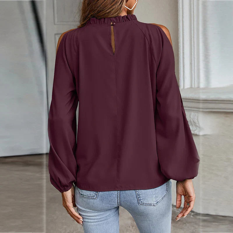 Fudus | Chiffon Bluse Mode Designer Cold Shoulder Langarm Tops