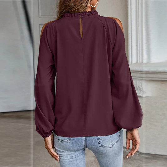 Fudus | Chiffon Bluse Mode Designer Cold Shoulder Langarm Tops