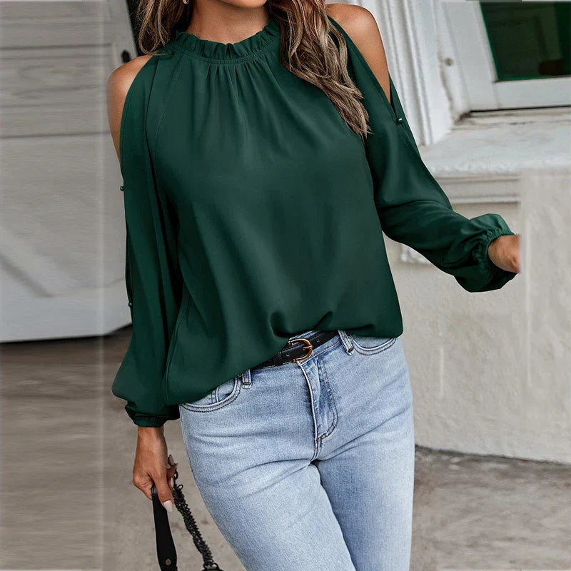 Fudus | Chiffon Bluse Mode Designer Cold Shoulder Langarm Tops