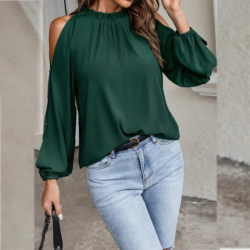 Fudus | Chiffon Bluse Mode Designer Cold Shoulder Langarm Tops