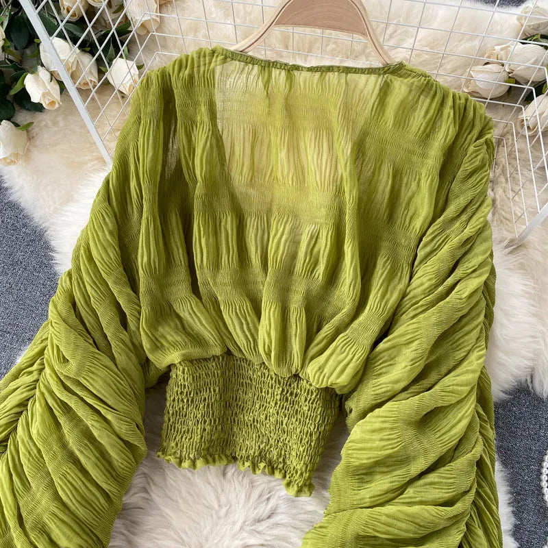Fudus | Chiffon Rüschemode Designer Blusen Super Lange Ärmel Tops