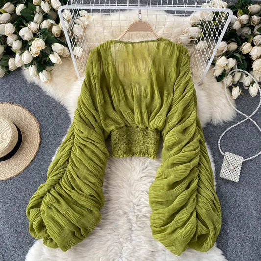 Fudus | Chiffon Rüschemode Designer Blusen Super Lange Ärmel Tops