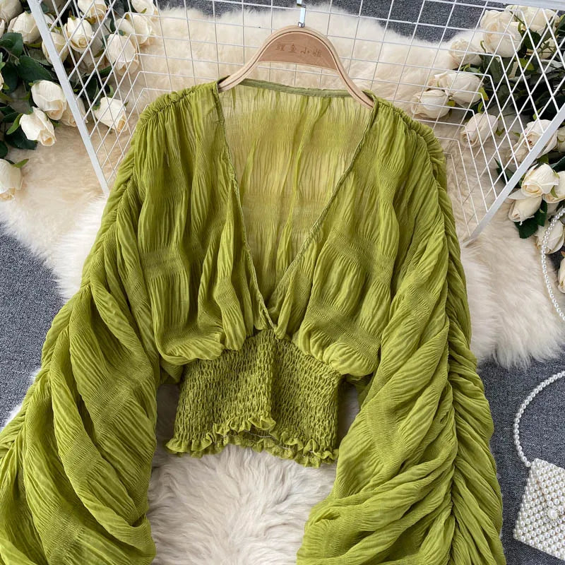 Fudus | Chiffon Rüschemode Designer Blusen Super Lange Ärmel Tops