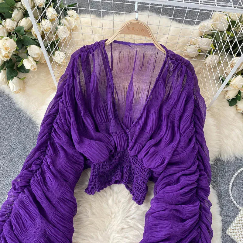 Fudus | Chiffon Rüschemode Designer Blusen Super Lange Ärmel Tops
