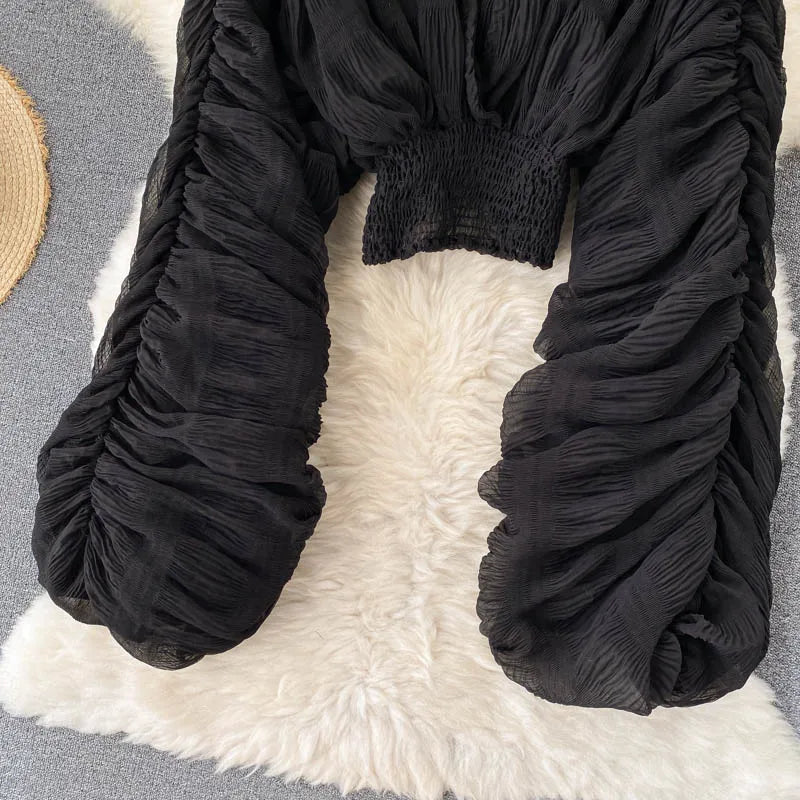 Fudus | Chiffon Rüschemode Designer Blusen Super Lange Ärmel Tops