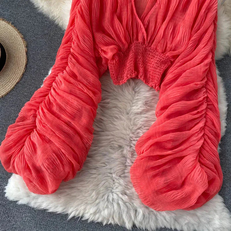 Fudus | Chiffon Rüschemode Designer Blusen Super Lange Ärmel Tops