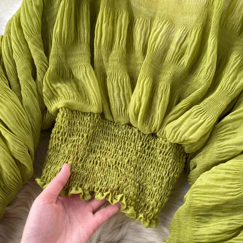 Fudus | Chiffon Rüschemode Designer Blusen Super Lange Ärmel Tops