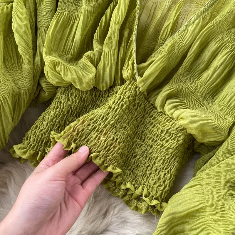 Fudus | Chiffon Rüschemode Designer Blusen Super Lange Ärmel Tops