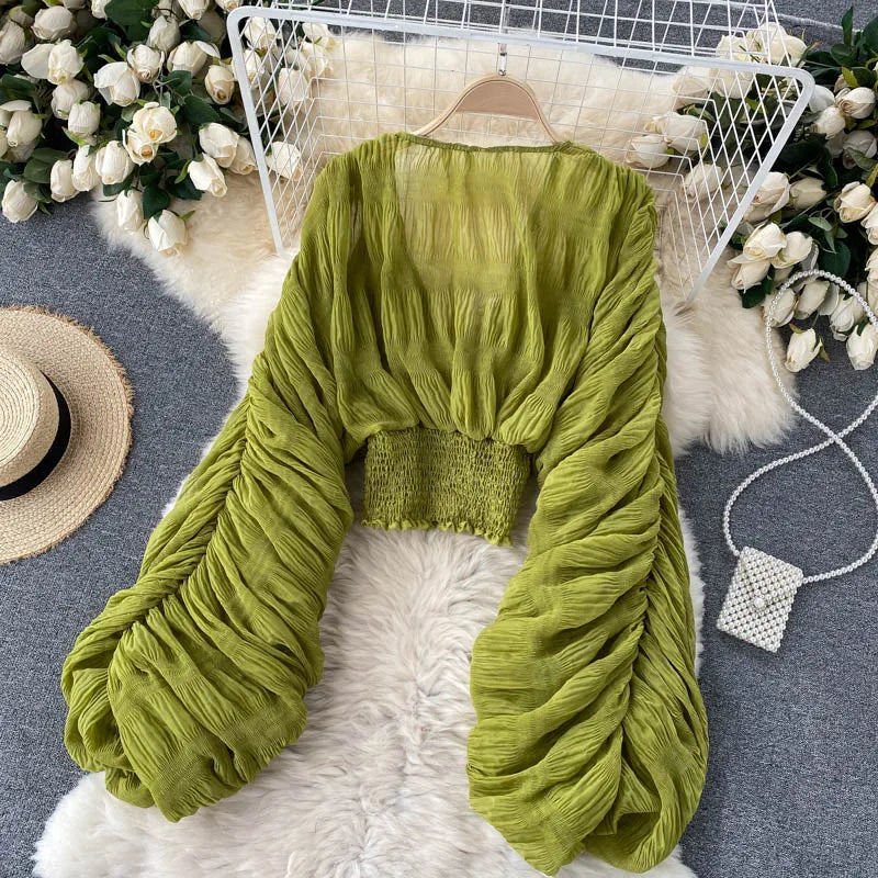 Fudus | Chiffon Rüschemode Designer Blusen Super Lange Ärmel Tops