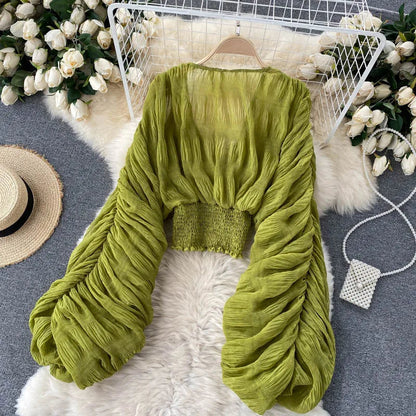 Fudus | Chiffon Rüschemode Designer Blusen Super Lange Ärmel Tops