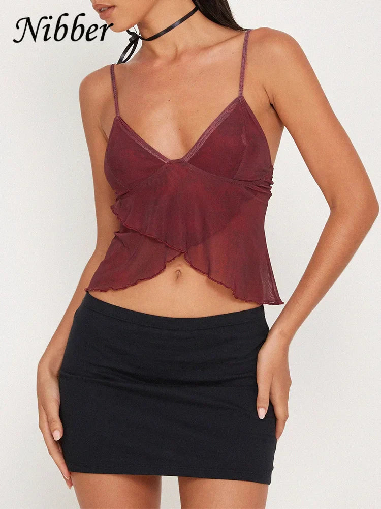 Fudus | Chiffon Tops Mode Designer Spaghetti V-ausschnitt Trägershirts