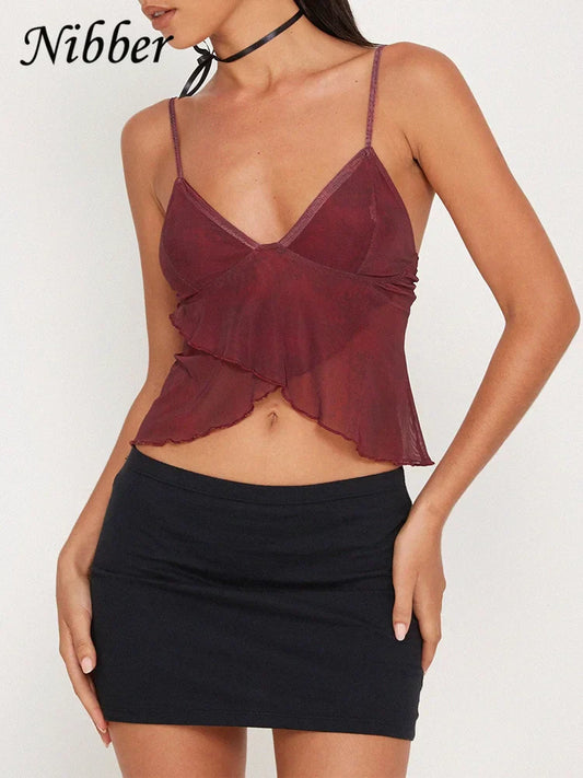 Fudus | Chiffon Tops Mode Designer Spaghetti V-ausschnitt Trägershirts