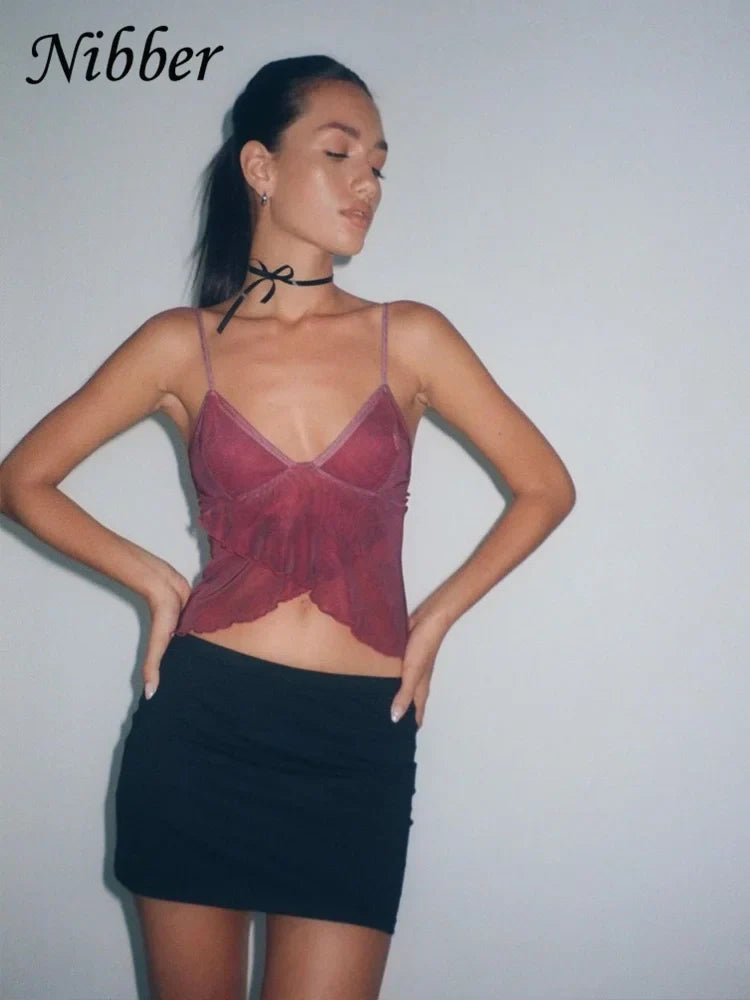 Fudus | Chiffon Tops Mode Designer Spaghetti V-ausschnitt Trägershirts
