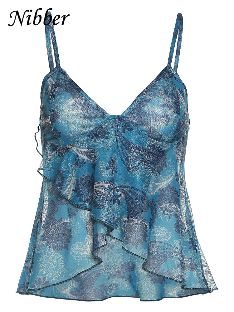 Fudus | Chiffon Tops Mode Designer Spaghetti V-ausschnitt Trägershirts
