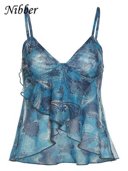 Fudus | Chiffon Tops Mode Designer Spaghetti V-ausschnitt Trägershirts