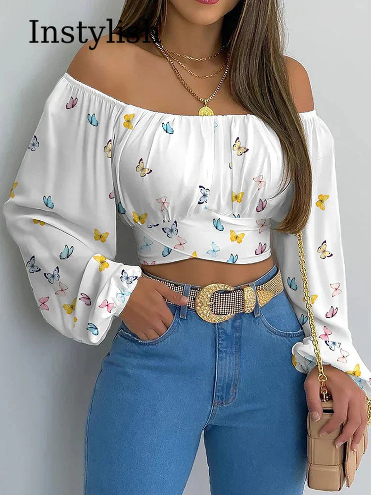 Fudus | Crop Modedesigner Laterne Langarm Tops