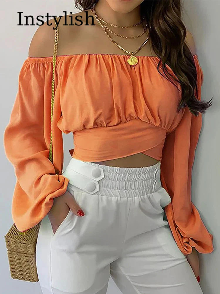 Fudus | Crop Modedesigner Laterne Langarm Tops