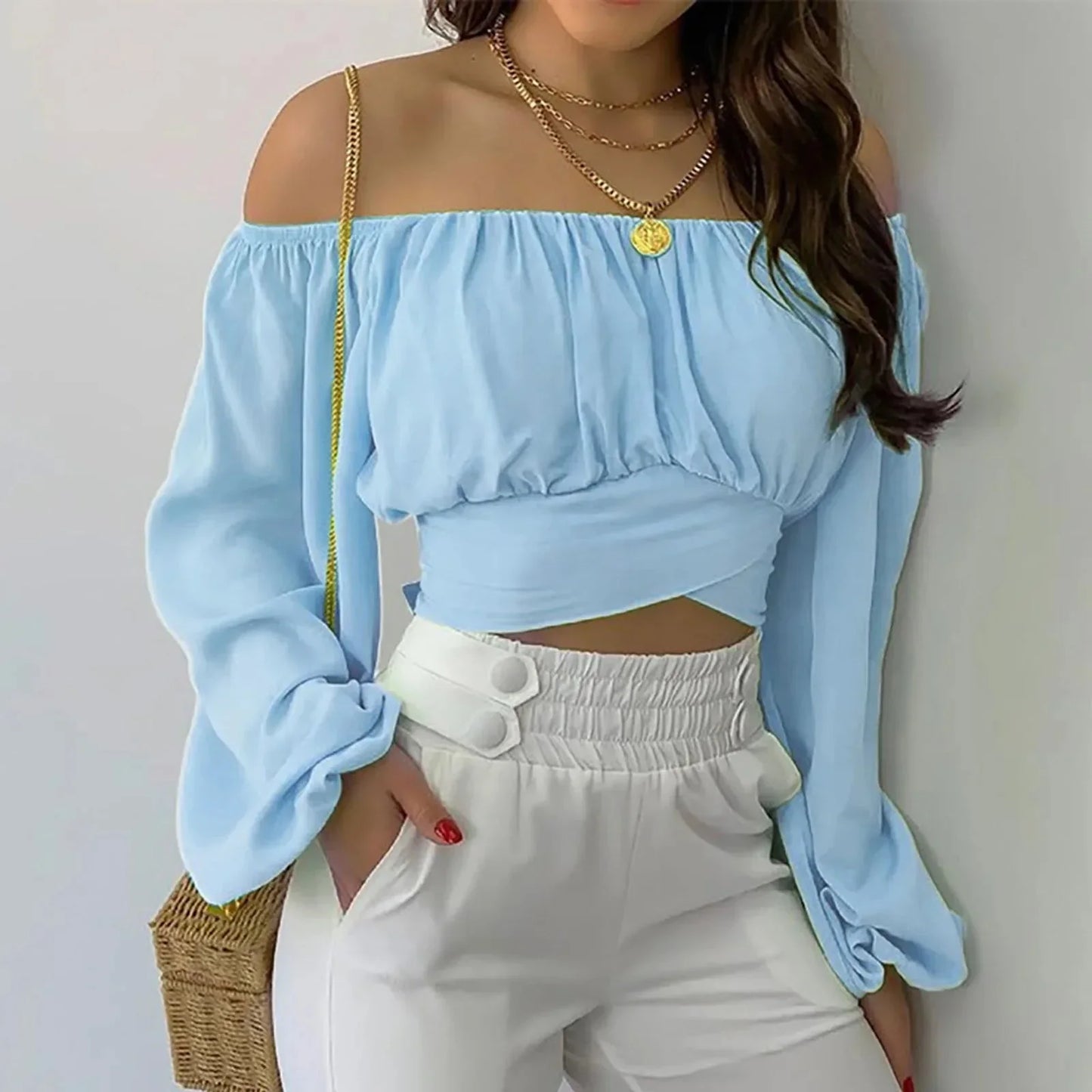 Fudus | Crop Modedesigner Laterne Langarm Tops