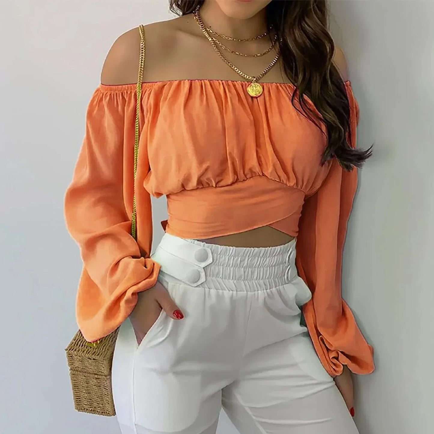 Fudus | Crop Modedesigner Laterne Langarm Tops