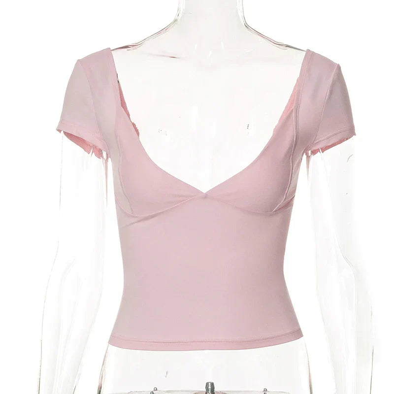 Fudus | Crop Tops Mode V-ausschnitt Designer T-shirts