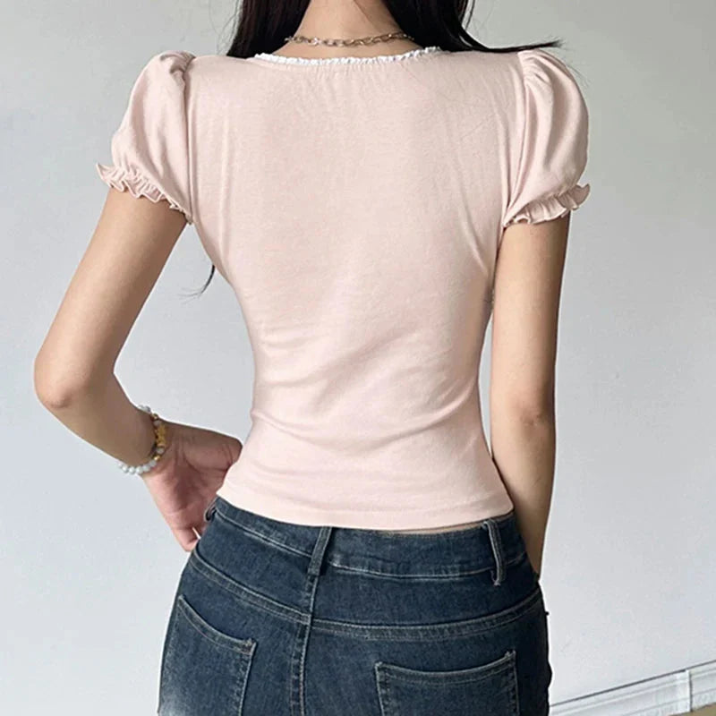Fudus | Drawstring Rüsche Trim Bluse Tops Mode Designer T-shirts