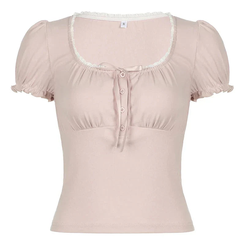 Fudus | Drawstring Rüsche Trim Bluse Tops Mode Designer T-shirts
