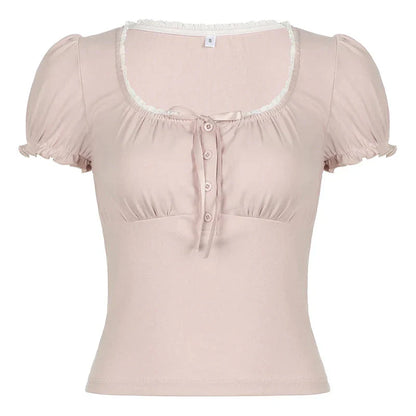 Fudus | Drawstring Rüsche Trim Bluse Tops Mode Designer T-shirts